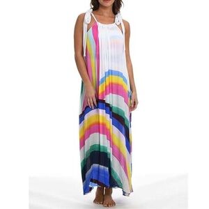SUNSHINE 79 White Rainbow Striped Maxi Dress or Swim Coverup